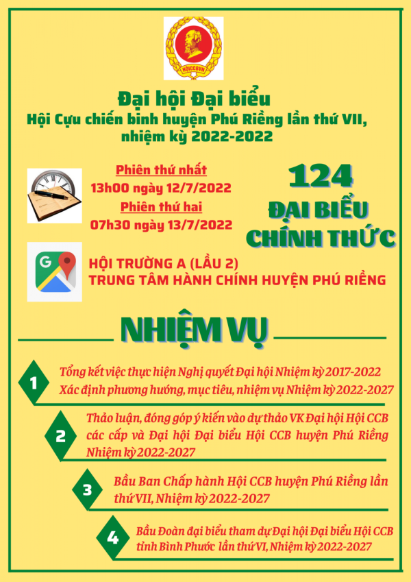 ĐẠI HỘI ĐẠI BIỂU HỘI CỰU CHIẾN BINH HI88 LỪA ĐẢO
 LẦN THỨ VII, NHIỆM KỲ 2022-2027 SẼ DIỄN RA TRONG 2 NGÀY 12-13/7/2022